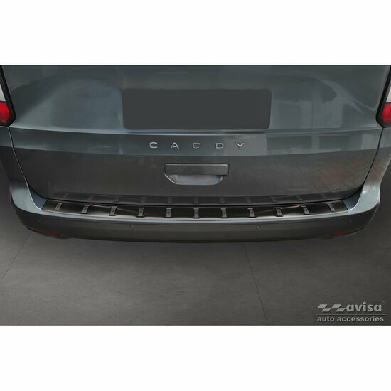 Zwart RVS Achterbumperprotector passend voor Volkswagen Caddy V Cargo &amp; Combi 2020- &#039;STRONG EDITION&#039;
