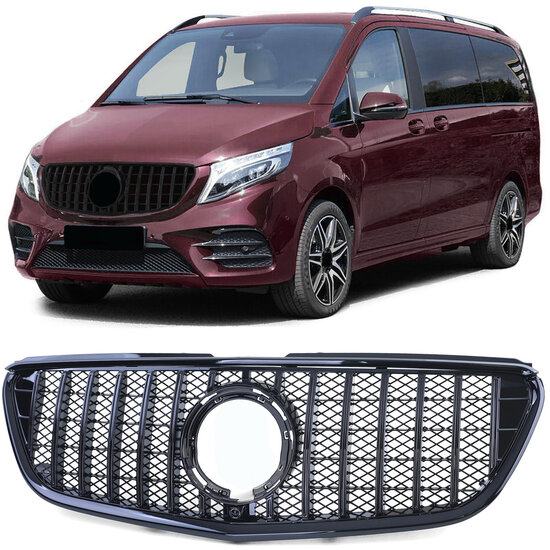 Glanzend zwarte gril passend voor Mercedes V-Klasse W447 model 2014 - 2019