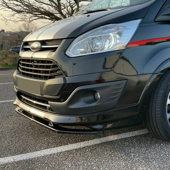 Front spoiler glanzend zwart passend voor Ford Transit Custom MK1 model 2012 - 2023 met sportline voorbumper