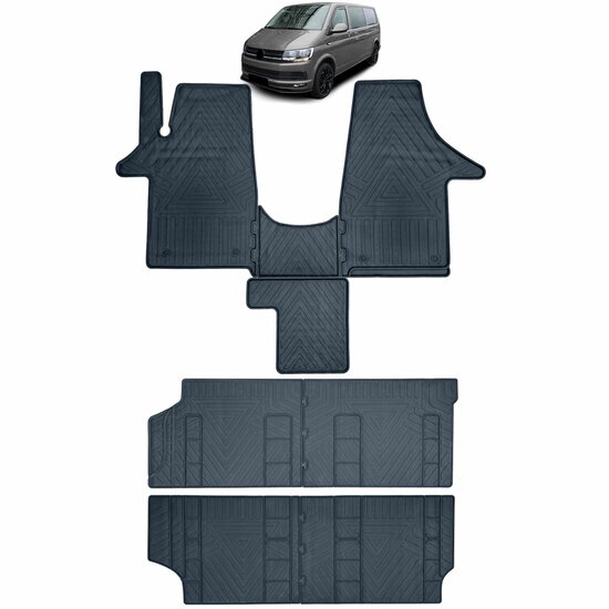 Rubberen matten passend voor VW T5 en T6 8-delig model 2003 - 2019