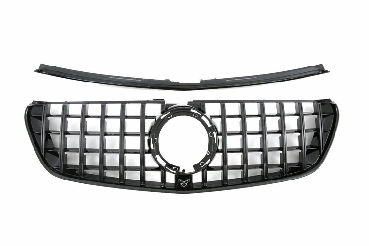 Glanzend zwarte grille passend voor Mercedes V-Klasse W447 facelift met AMG-line voorbumper