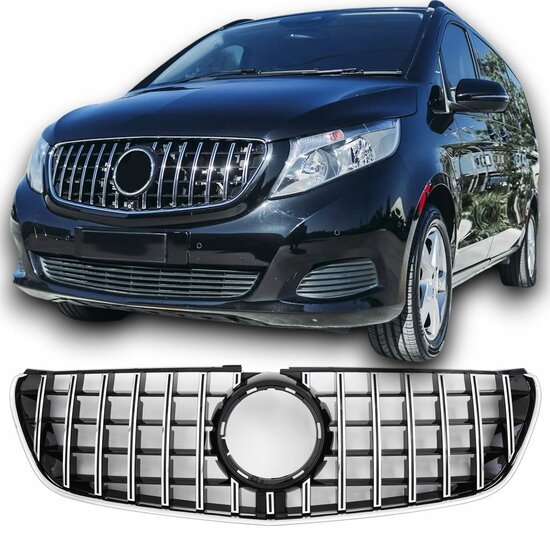 Glanzend zwarte grille met chromen accenten passend voor Mercedes V-Klasse W447 model 2014 - 02/2019