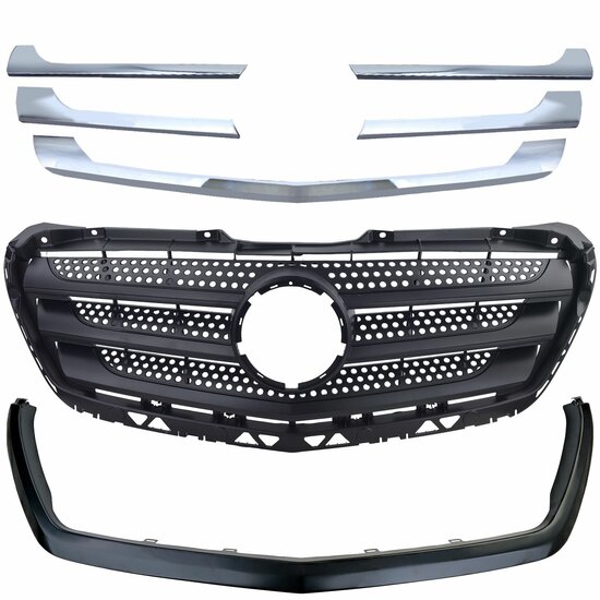 Grille zwart met chromen spijlen passend voor Mercedes Sprinter W906 model 2013 - 2018