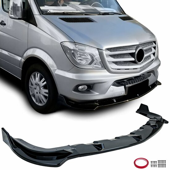 Frontlip glanzend zwart passend voor Mercedes Sprinter W906 facelift model 2013 - 2018