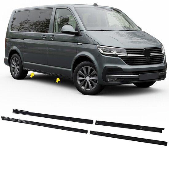 Glanzend zwarte sideskirt aanzets passend voor VW T7 L1 (korte wielbasis) model vanaf 2024
