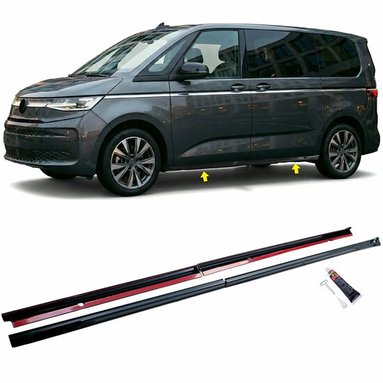 Glanzend zwarte sideskirt aanzets passend voor VW T7 L2 (langere wielbasis) model vanaf 2024