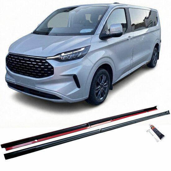 Glanzend zwarte sideskirt aanzets passend voor Ford Transit Custom en Tourneo Custom L2 (langere wielbasis) model vanaf 2023