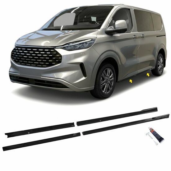 Glanzend zwarte sideskirt aanzets passend voor Ford Transit Custom en Tourneo Custom L1 (korte wielbasis) model vanaf 2023