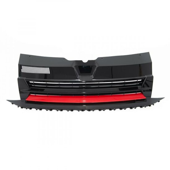 Sport gril glanzend zwart met rode lijn passend voor VW Transporter T6 model 2015 - 2019 zonder logo uitsparing