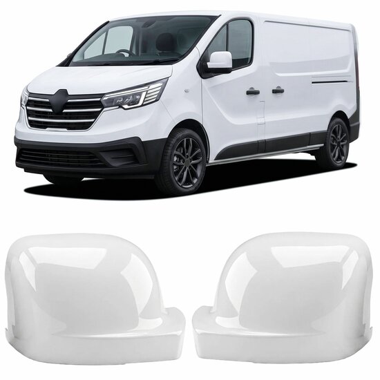 Glanzend witte spiegelkappen passend voor Renault Trafic III,  Opel Vivaro B, Fiat Talento en Nissan NV300