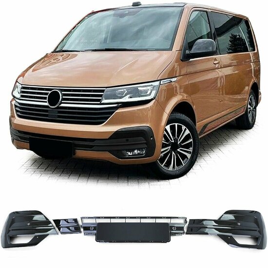 Roosters voorbumper glanzend zwart passend voor VW Transporter T6.1 model 2019 - 2024 met 6 parkeersensoren