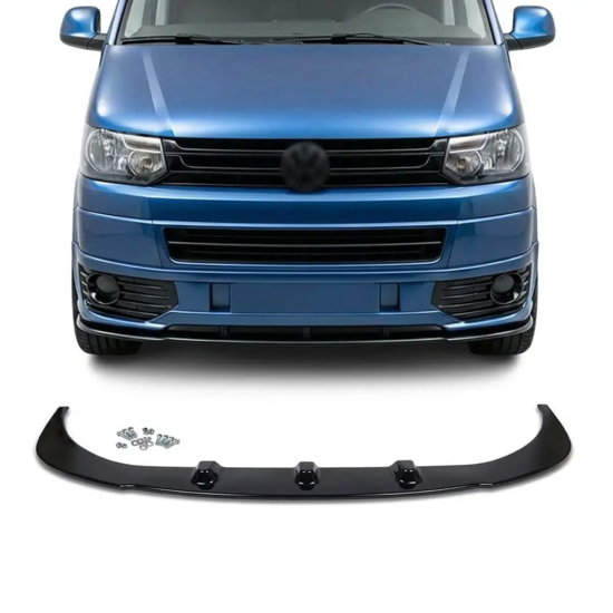 Glanzend zwarte frontlip passend voor VW Transporter T5.1 model 2009 - 2015 met sportline voorbumper