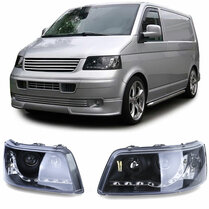 Koplampen met LED dagrijverlichting passend voor VW Transporter T5 model 2003 - 2009 Koplampen met LED dagrijverlichting passend voor VW Transporter T5 model 2003 - 2009
