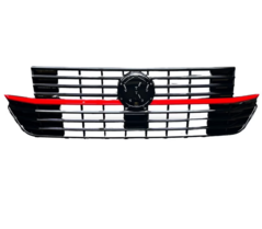Glanzend zwart gril met rode lijst passend voor VW Transporter T6.1 